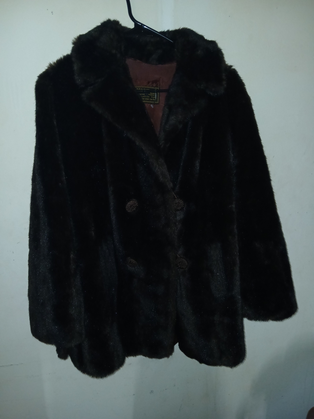 Tissavel of France Dark Brown Faux Fur Pea Coat